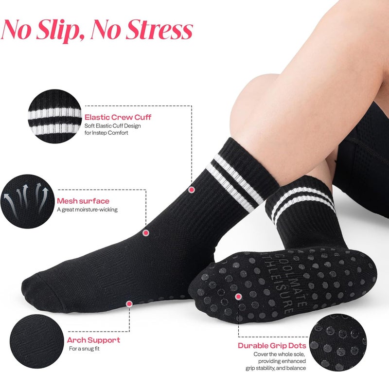 CoolMate Store Pilates Socks with Grips for Women, Yoga Socks, Crew Non Slip Women for Barre, Pilates Gifts - Image 3